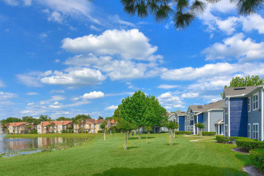 Grass area and pond